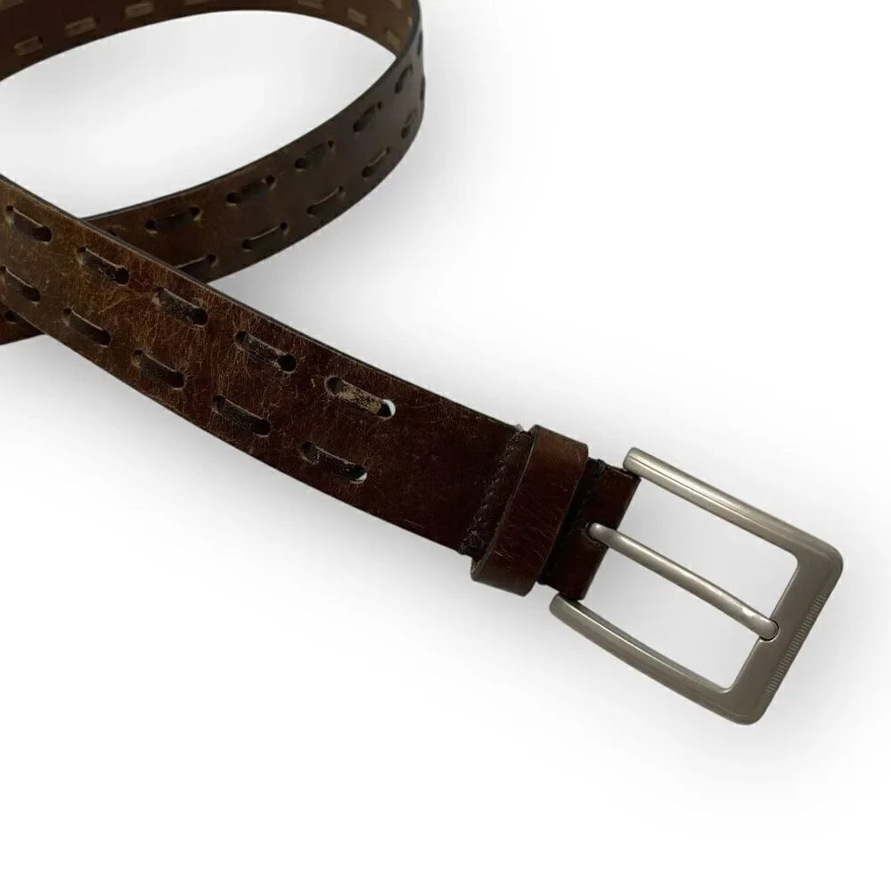 Vintage Two Tone Brown Leather Whipstitch Belt Men’s Size XL Flawed